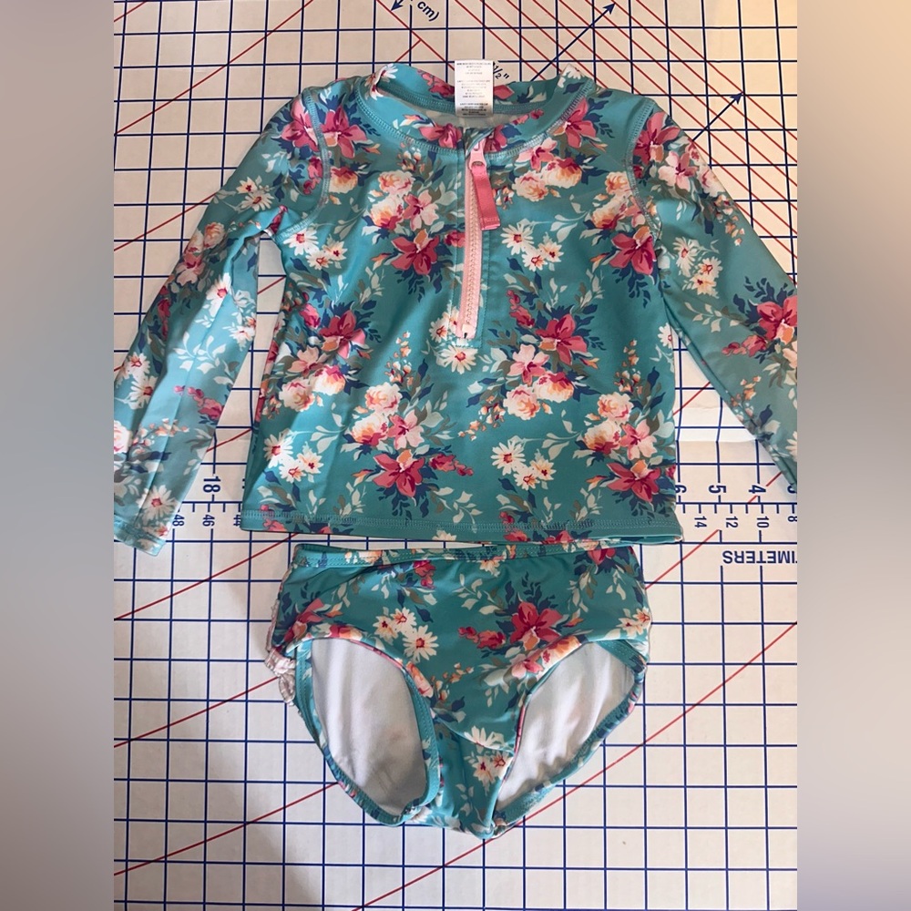 Girls Floral Long Sleeve Rash Guard Swimsuit Set - Ruffle Butts